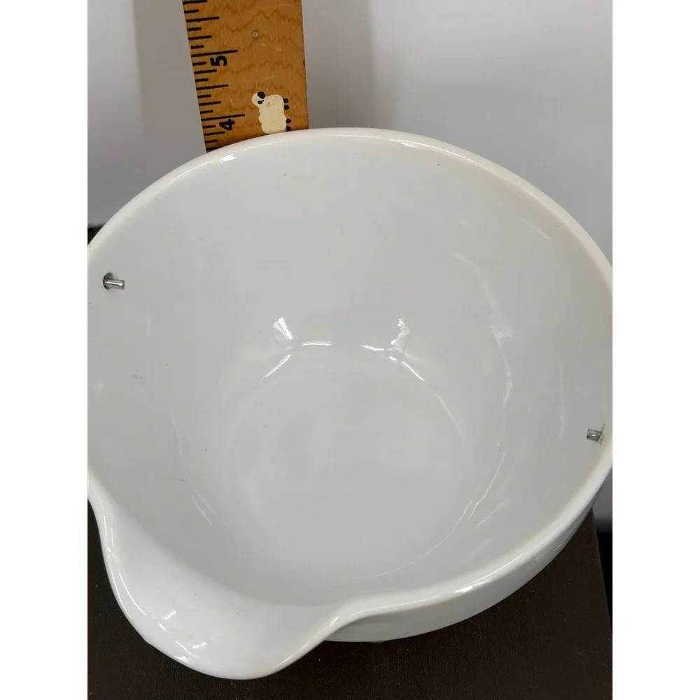 White Ceramic Nesting Batter Bowl Set 3pc Fluted Farmhouse Wood Handle Spout